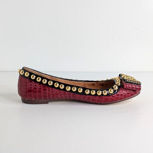 Jeffrey Campbell Dauphine Studded Ballet Flats 6 Croc Burgundy Patent Punk - Picture 8 of 15